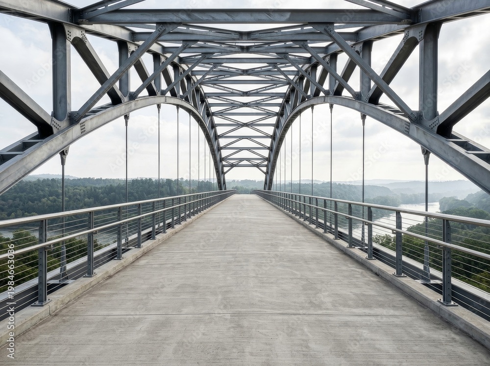 Fototapeta premium A metal bridge structure stretching into the distance, symbolizing a bright future.