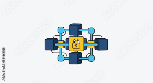Flat minimalist illustration of blockchain immutability