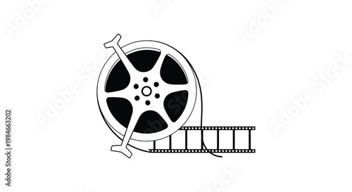 Film reel and strip of movie film depicted in a stark silhouette