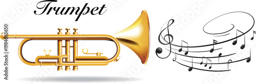 Vector golden trumpet symbol for melody and artistic concepts vector