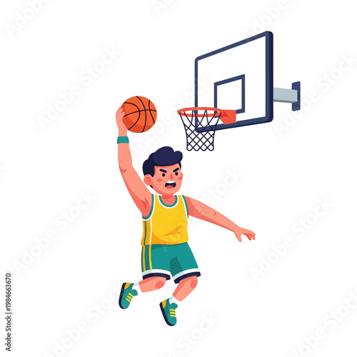 Young Boy Dunking Basketball in Game