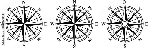 Tableau sur toile Compass rose sketch vector, hand drawn nautical wind rose illustration with classic directional design for maritime maps and retro navigation graphics
