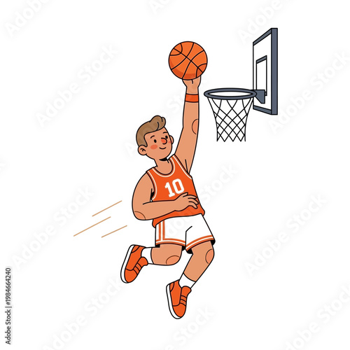 Basketball Player Dunking Slam Dunk Action - Athletic Male Athlete Scoring Hoop
