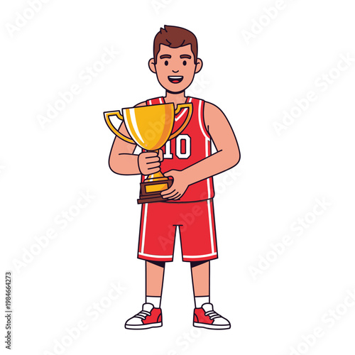 Basketball Player Holding Championship Trophy, Celebrating Victory and Success
