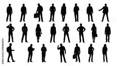 A collection of diverse silhouette figures depicting people in various standing poses and business attire