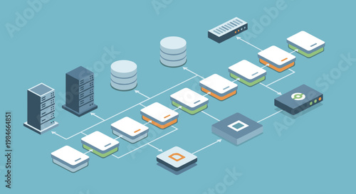 Flat minimalist illustration of blockchain infrastructure