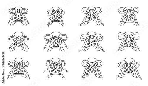 Shoelace tying vector set different knots lacing styles illustration