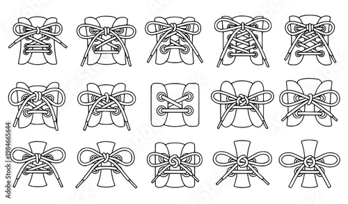 Shoe lace tying vector set knots bow styles footwear illustration