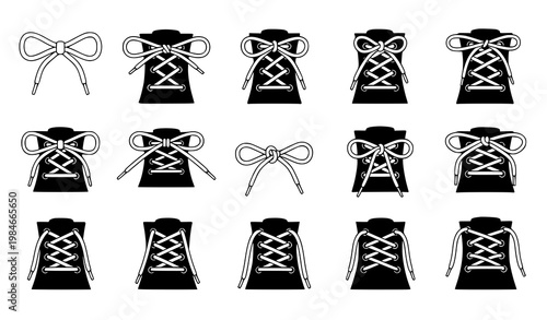 Shoelace knots vector set lacing styles shoe lace tying guide