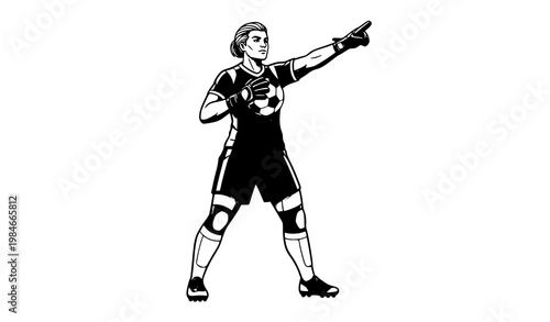 Female goalkeeper soccer vector holding ball pointing up action pose