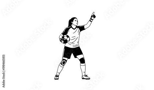 Women soccer goalkeeper vector sports pose ball holding illustration