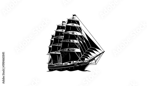 Sailing ship silhouette vector tall mast full sails nautical icon