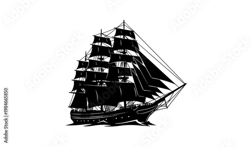 Tall ship silhouette vector sailing ship full sails nautical design