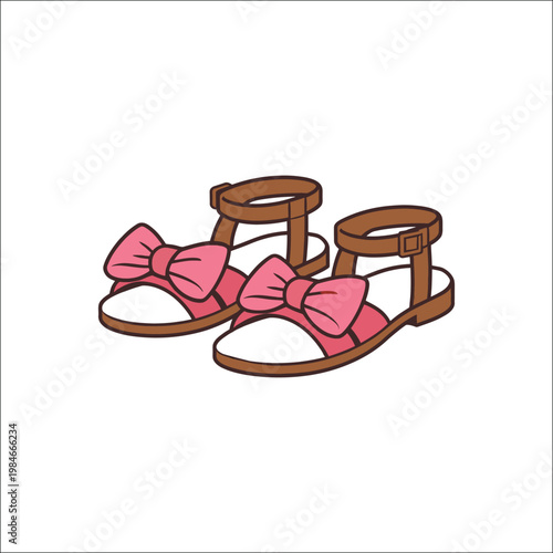 Pink Bow Ankle Strap Sandals Cartoon Vector Illustration