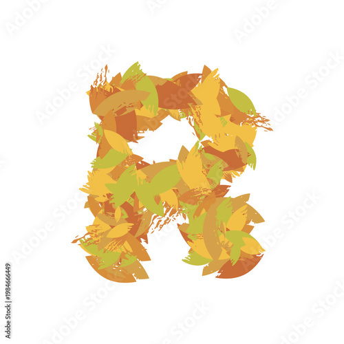 autumn maple leaves, Letter R Initial Made of Artistic Autumn Leaf Brush Strokes,