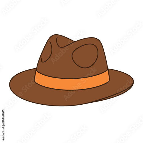 Brown Fedora Hat with Orange Band Flat Icon