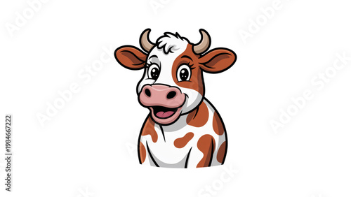 A cheerful cartoon cow with black and white patches smiling at the viewer Vector