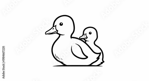 Two charming cartoon ducks, one slightly smaller, are shown in a line