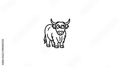 A stylized illustration of a yak standing upright with curved horns Vector