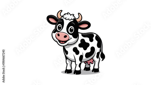 A cheerful black and white cow standing upright with a friendly expression Vector