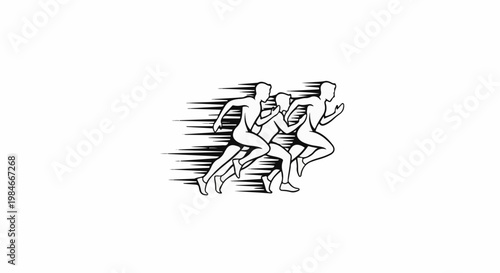Three runners in motion, depicted with a stylized streaking effect