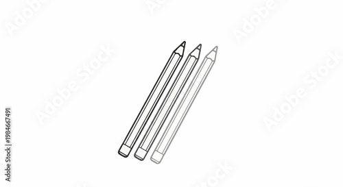 Three sharpened graphite writing instruments shown with varying shades of gray on white