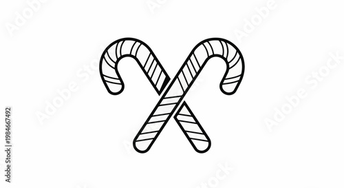 Two crossed candy canes with striped pattern on white background