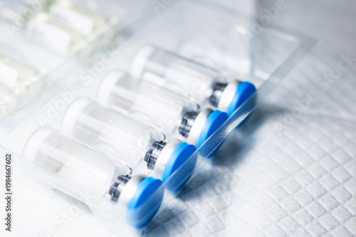 Clinically prepared syringes arranged in sterile setup for vaccine administration