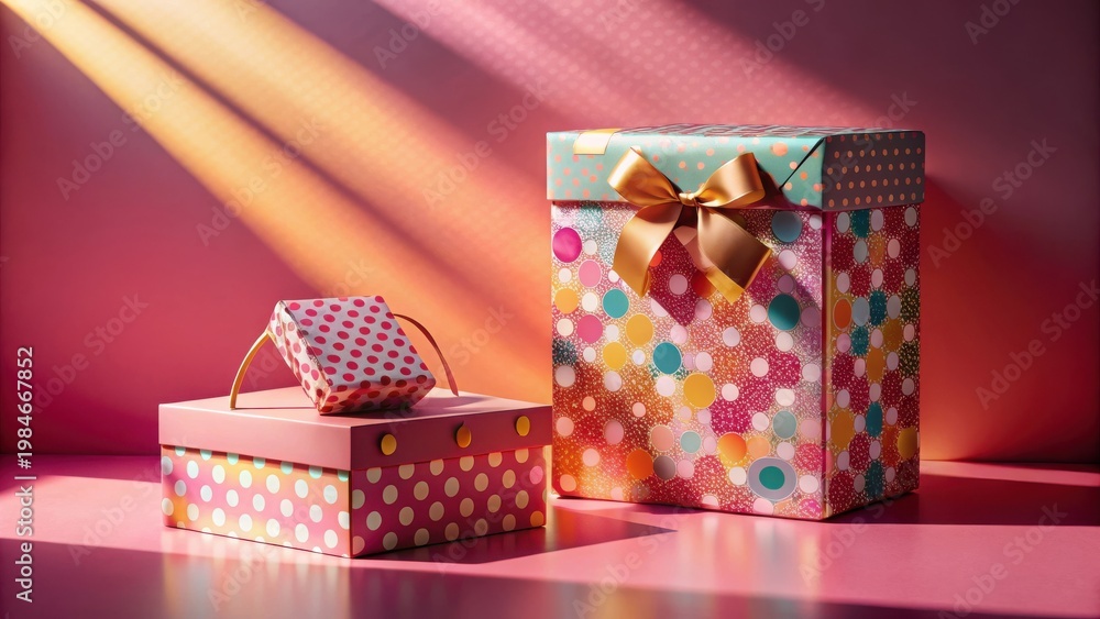 custom made wallpaper toronto digitalSunlit Festive Gift Boxes with Polka Dots and Ribbons on Pink Surface