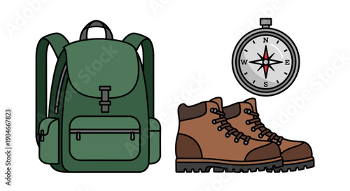 Adventure Hiking Gear Set with Backpack Boots and Compass