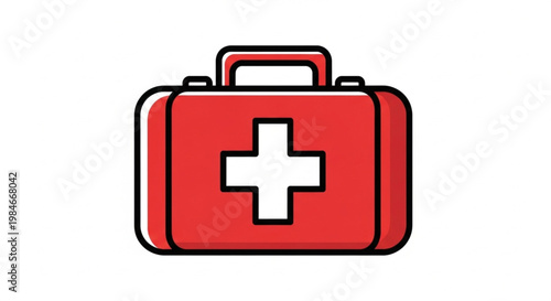 First Aid Kit Icon – Red Medical Emergency Case Vector Illustration