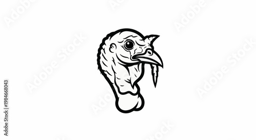 Stylized turkey head, black ink outline, white background, bold lines