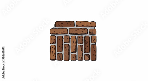 Textured cartoon brick wall section with mortar