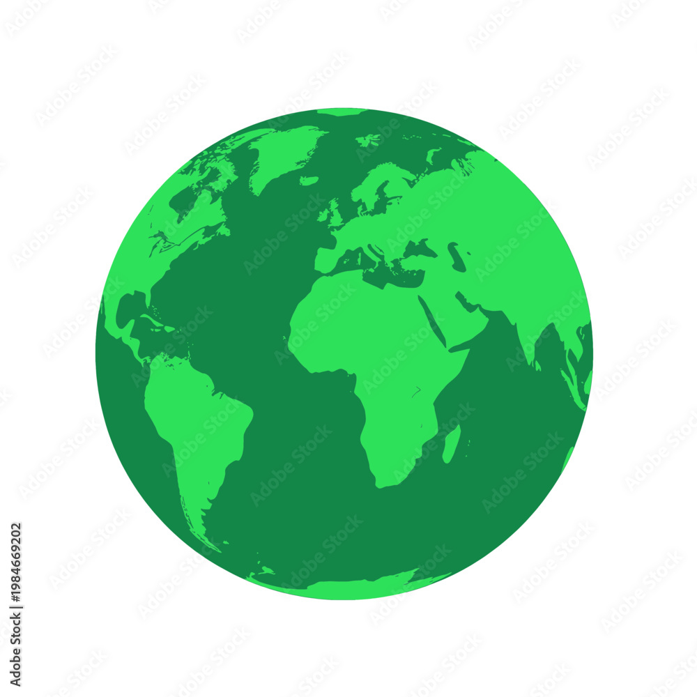 Fototapeta premium Green Earth Globe Flat Icon with Continents Visible