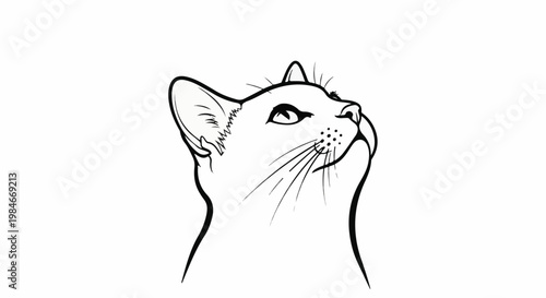 Stylized outline of a cat's face looking upwards against a white background