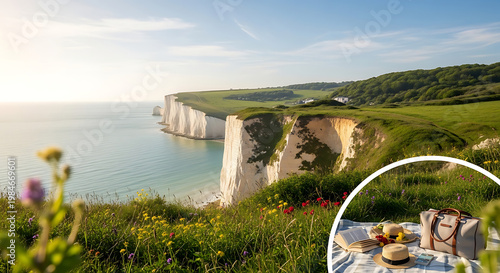 Idyllic Summer Picnic Overlooking Stunning White Cliffs and the Azure Sea