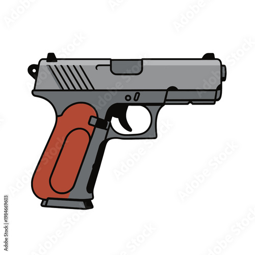 Handgun with Red Grip Flat Icon