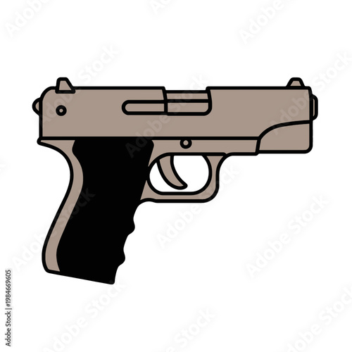 Handgun Vector Icon with Black Outline on Dark Background