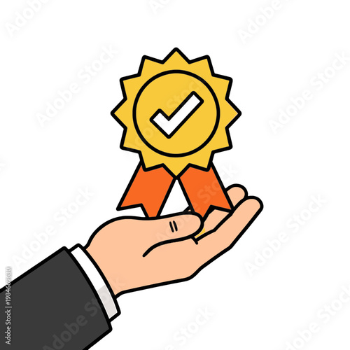 Hand Holding Award Checkmark Icon