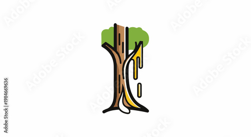 Stylized tree with green leaves and yellow sap dripping