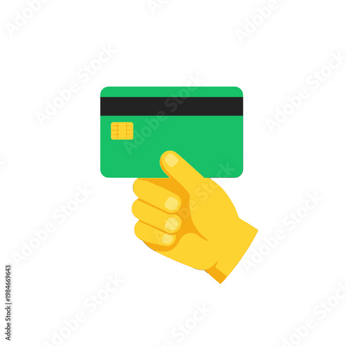 Hand Holding Credit Card Flat Icon with Chip