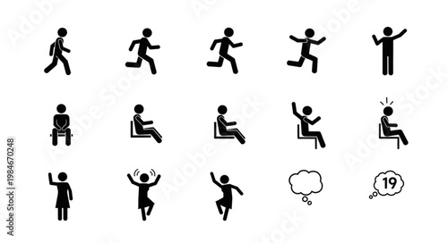 Collection of Stick Figure Poses and Actions.