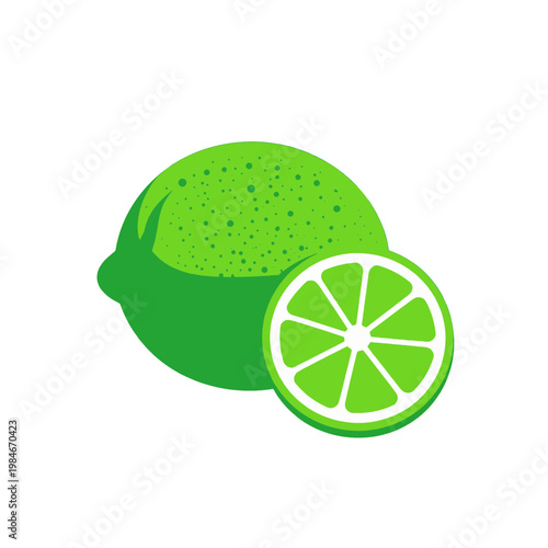 Lime Fruit Sliced Flat Icon with Textured Peel