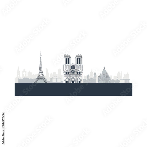 Parisian Landmarks Silhouette Illustration.