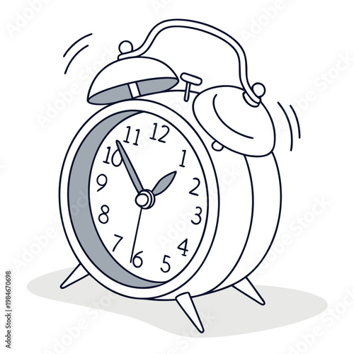An illustration of an alarm clock ringing with motion lines around the bells