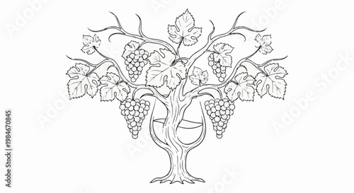 Stylized vine with grapes and wine glasses