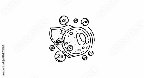 Stylized representation of zinc ions interacting with a cell or organism