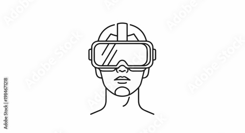 Stylized outline of a human head wearing virtual reality goggles