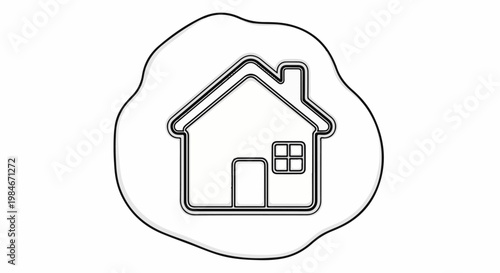 Stylized outline of a house with a chimney, window, and door within a blob shape