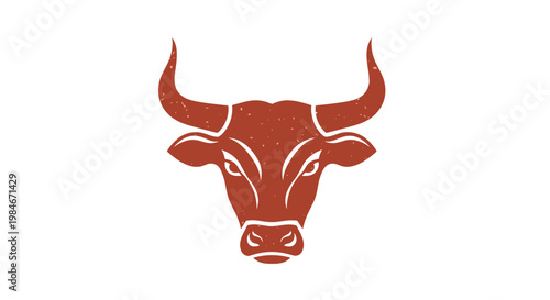 Powerful red vector illustration of a bull head with sharp horns and an intense gaze isolated on a white background.